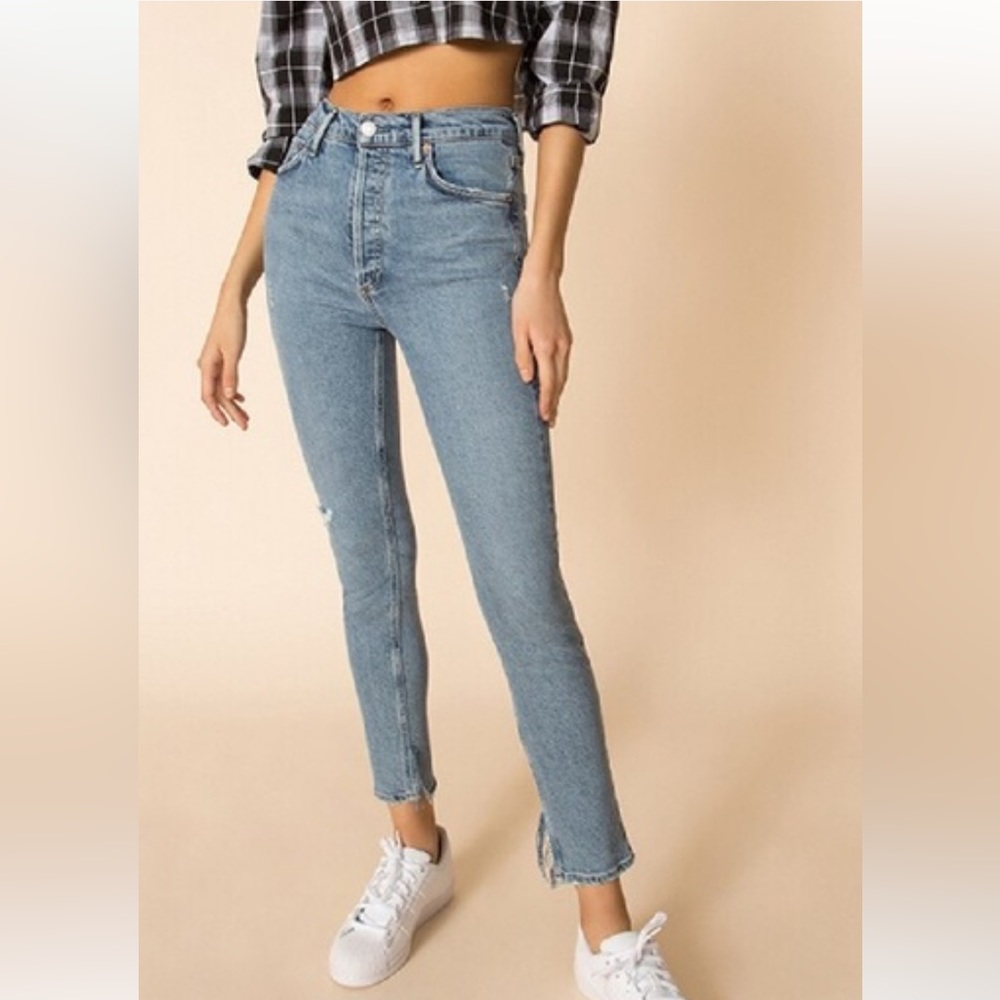 AGOLDE Nico High Rise Button Fly Blue Skinny Jeans Size 25